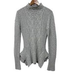 BCBGMaxAzria Gray Cable Knit Peplum Sweater